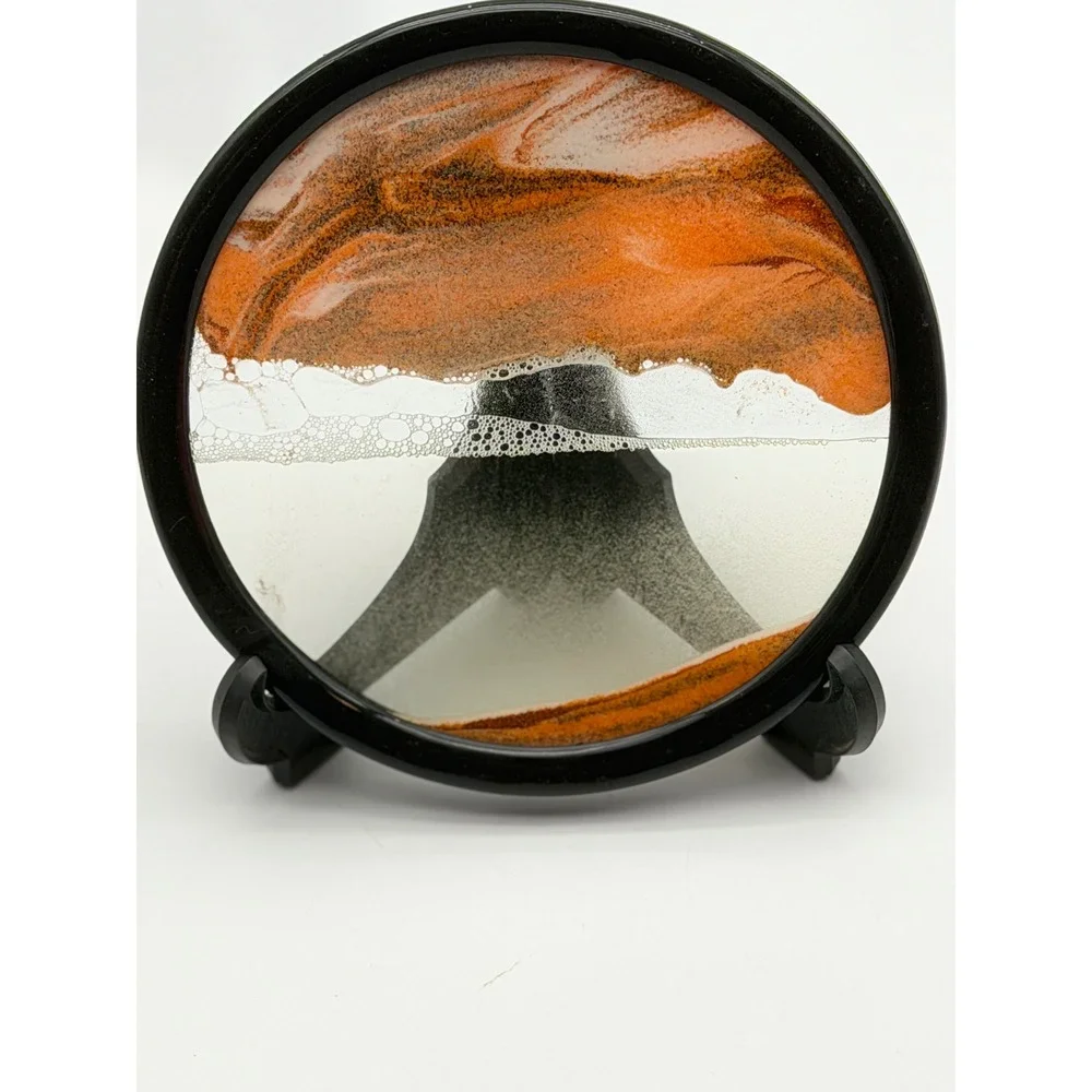 Moving Sand Art Round Glass 3D Deep Sea Sandscape Flowing Sand Orange Black 7in